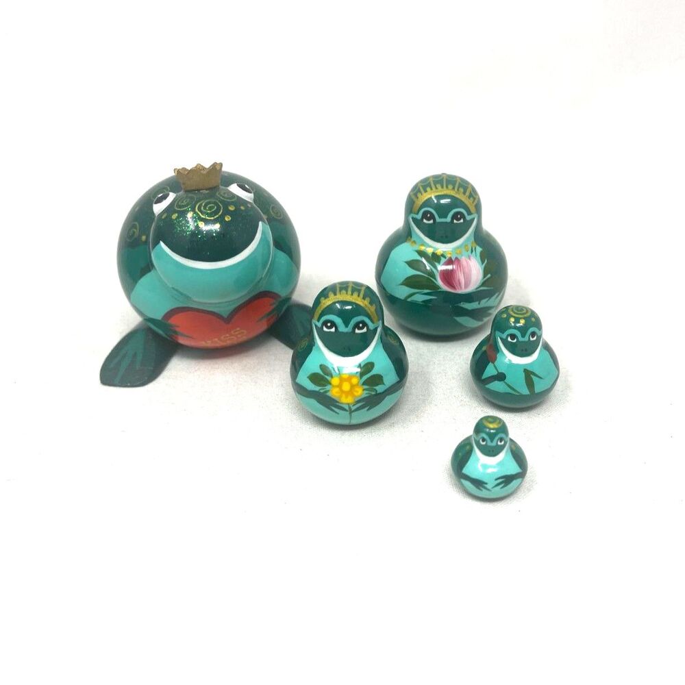 Frog Prince 5 Pc "Kiss Me" Heart / Love Russian Matryoshka Nesting Dolls ~Rare